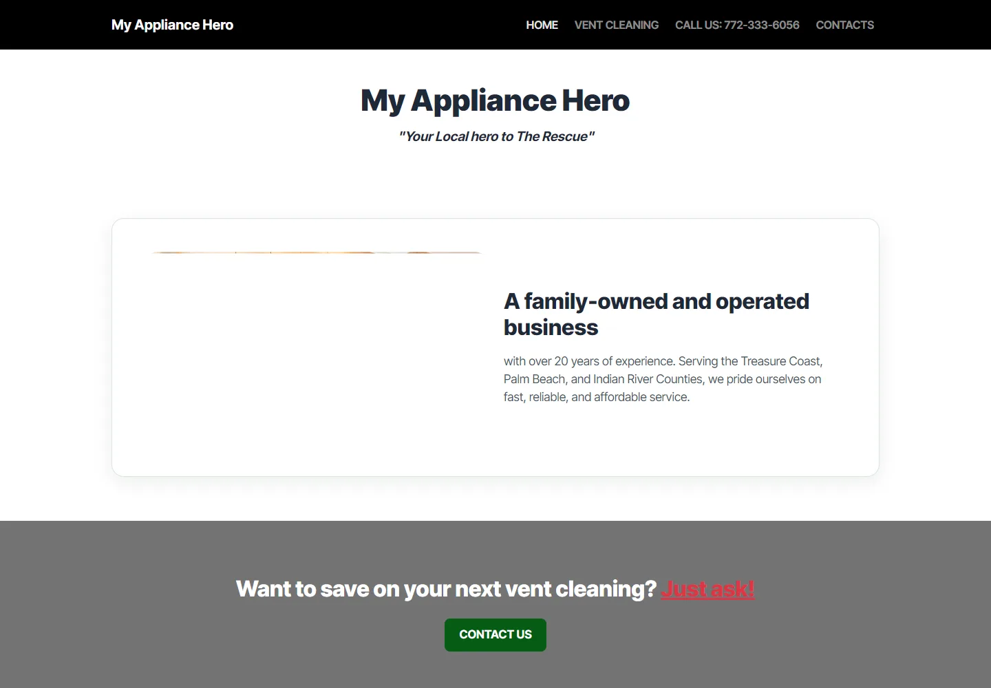 My Appliance Hero website desktop view