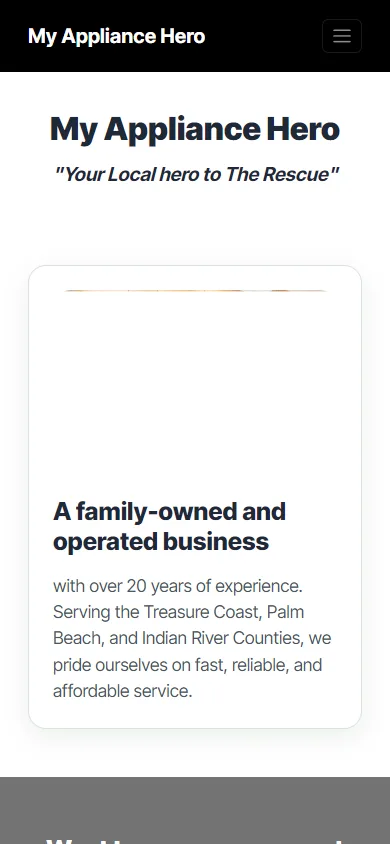 My Appliance Hero website mobile view