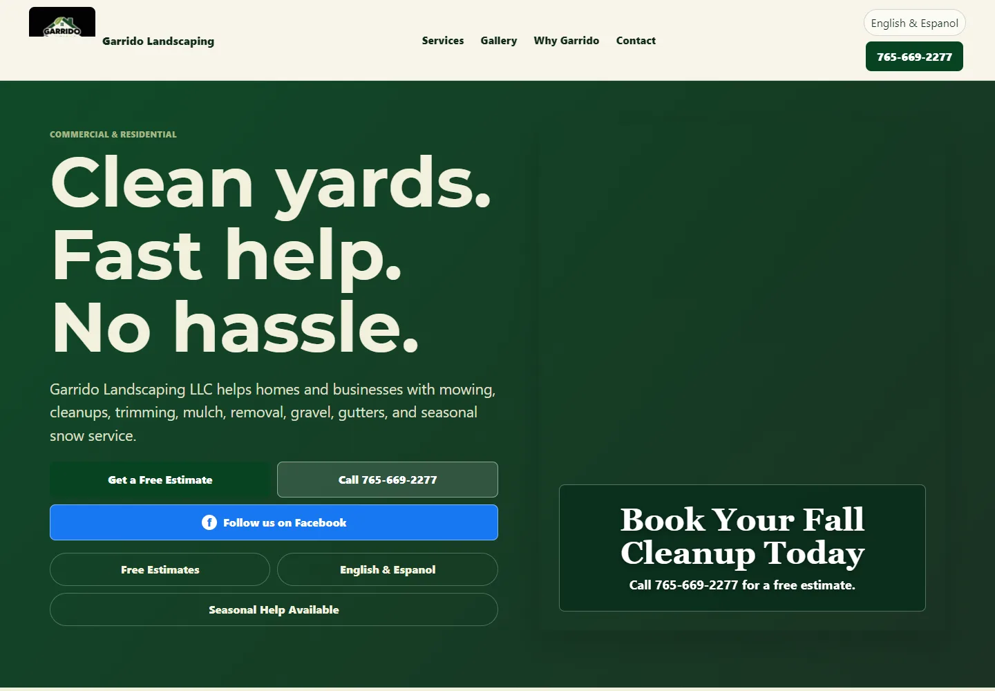 Garrido Landscaping website desktop screenshot