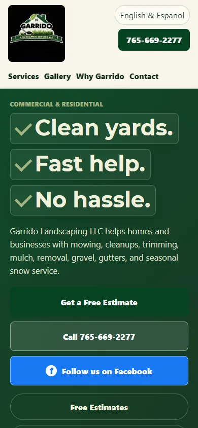 Garrido Landscaping website mobile view